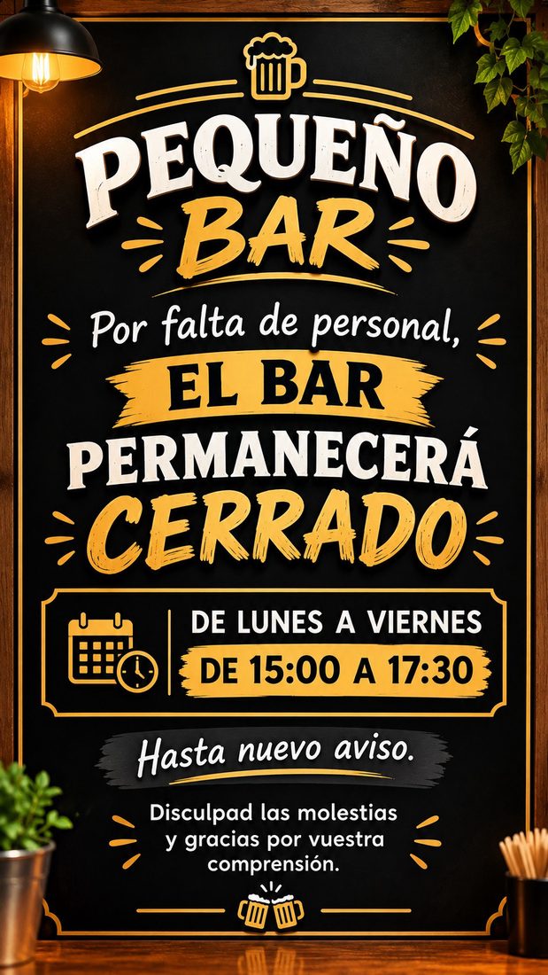 Cartel de aviso de cierre generado con IA